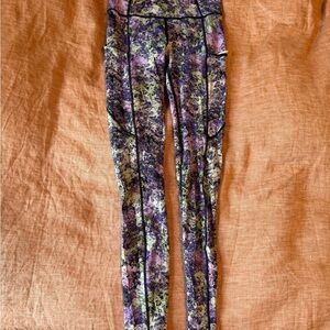 lululemon athletica Marble-Print Purple & Lime Leggings